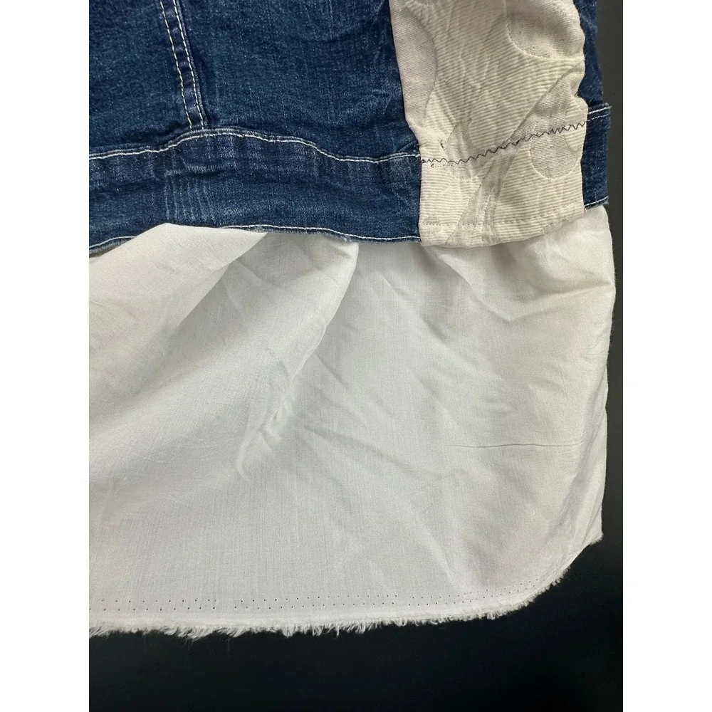 🦋 Upcycled Boho‎ Denim Vest w/ Crochet Lace Back & Ruffle Hem 🦋